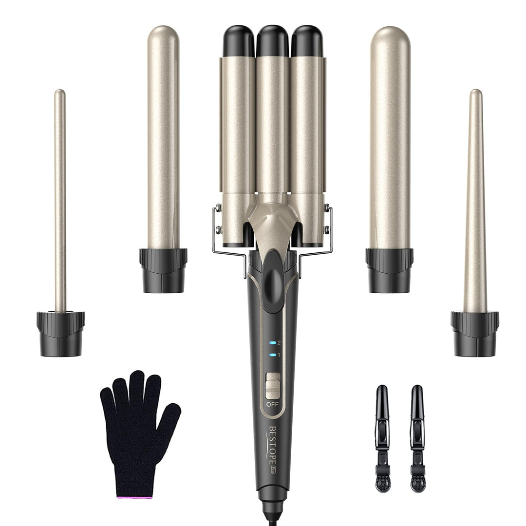 BESTOPE PRO Lockenstab set 5 in 1 Welleneisen - Lockenstäbe 3 Fässer für Grosse Keine Locken Keramik