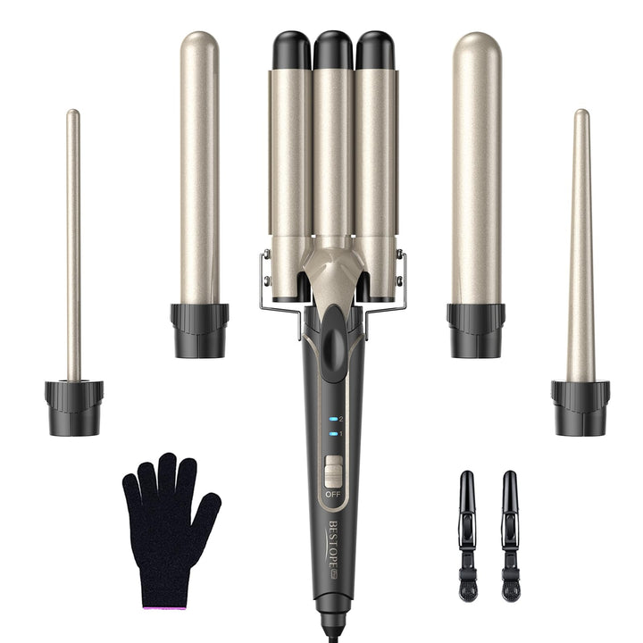 BESTOPE PRO Lockenstab set 5 in 1 Welleneisen - Lockenstäbe 3 Fässer für Grosse Keine Locken Keramik