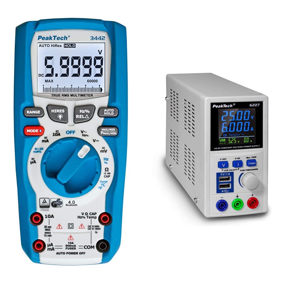 PeakTech P 3442 True RMS Digital Multimeter für Elektriker mit 60000 Counts & 4.0 Bluetooth & P 6227