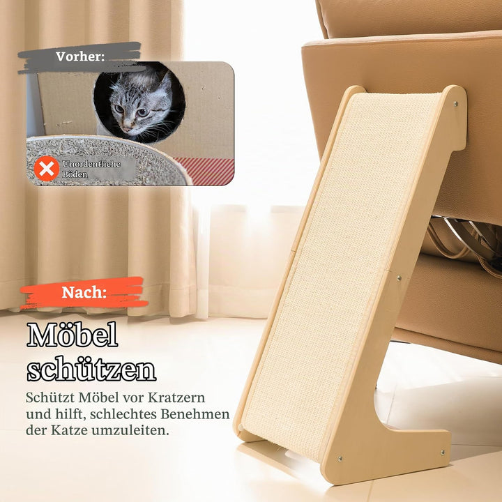 PETKARAY L-förmiges Dual-Use Sisal Kratzbrett für Katzen, 64 cm Hohe Kratzsäule aus Natürlichem Sisa