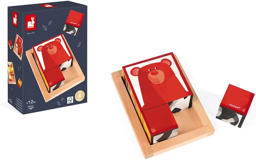 Janod - 6 Forest Blocks in Wooden Box FSC - Wooden Early - Learning Toy - Educational Game - Fine Mo