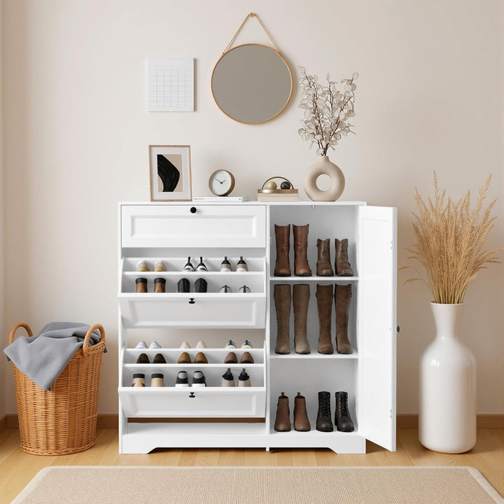 Xbro Schuhschrank mit Schublade, 2 Klappen und Tür, Schuhkipper Schmal, Schuhregal für 20–25 Paar Sc
