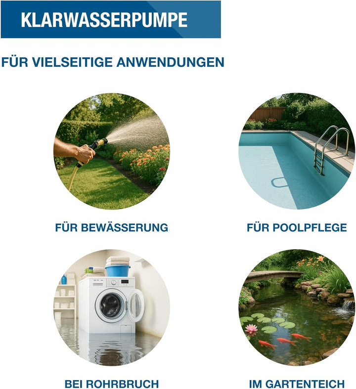 HYUNDAI Klarwasser-Tauchpumpe TP40009C | flachsaugend | 400 W, Fördermenge 9.000 l/h, | Eintauchtief