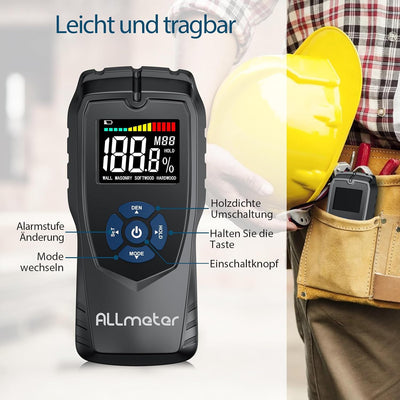ALLmeter Pinless Feuchtigkeitsmessgerät Wand Stiftloser Holzfeuchtemessgerät mit LCD-Display Tonalar
