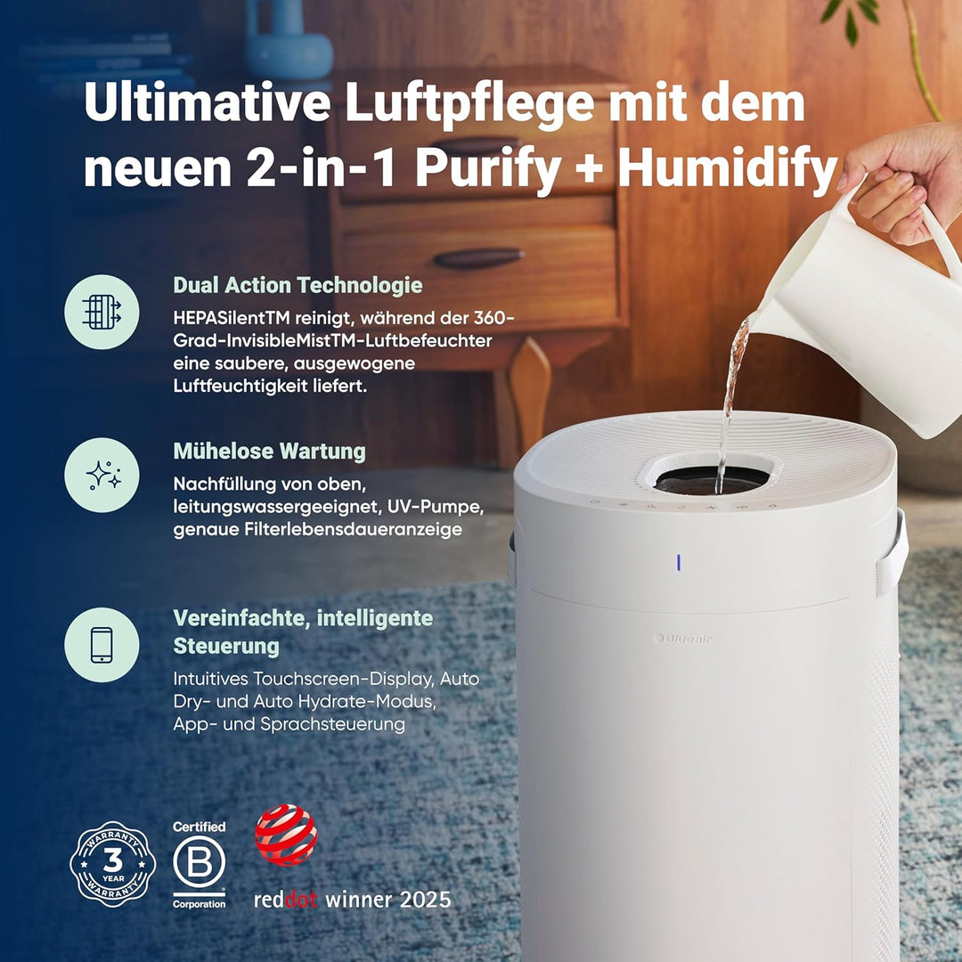 Blueair 2-in-1 Reinigen + Befeuchten: Luftreiniger und Luftbefeuchter mit HEPASilent und 360° Invisi