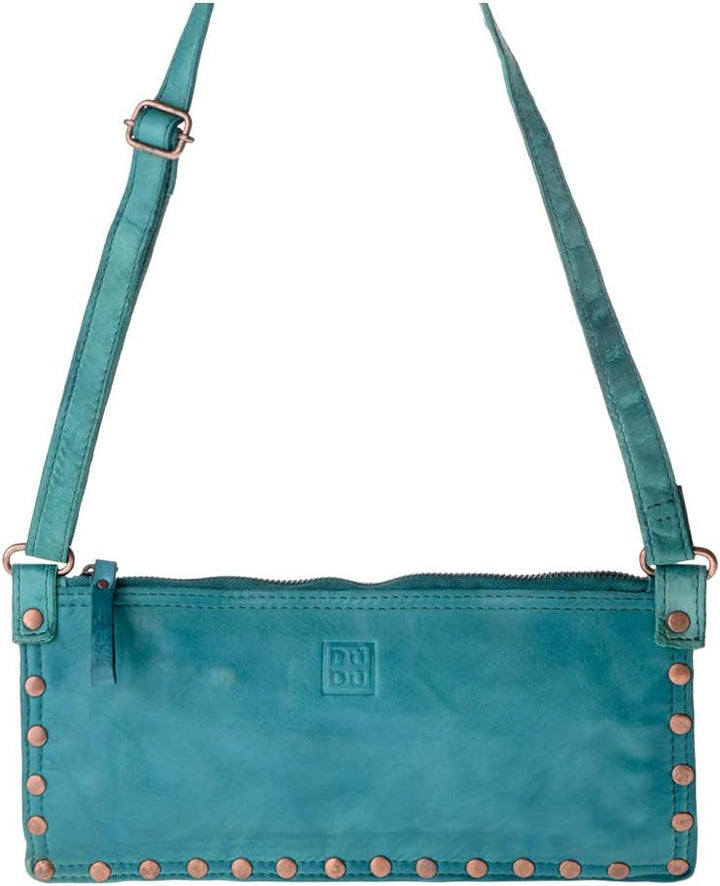 Damen Umhängetasche in gewaschenem Leder Nieten und Träger von DuDu Malachite Green