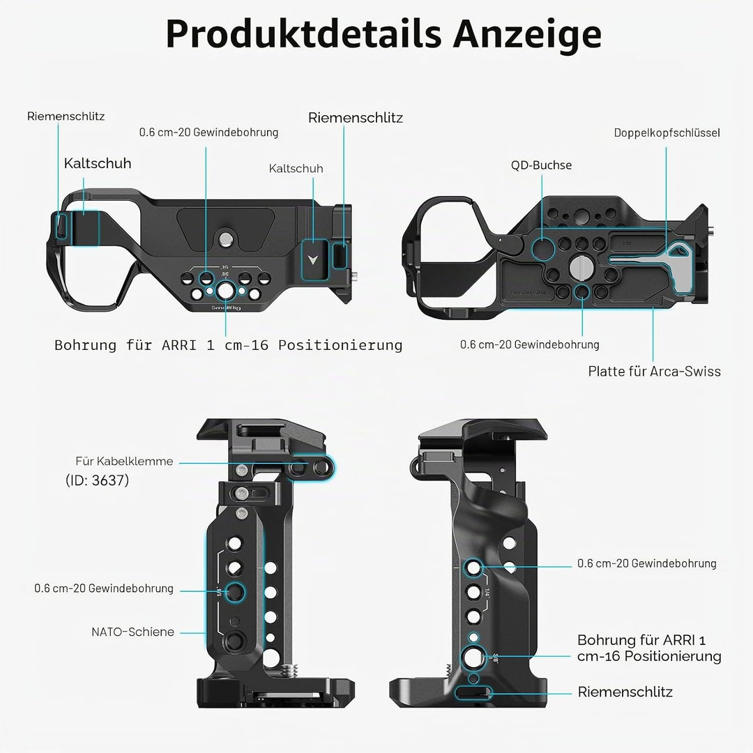 SMALLRIG A7 III / A7R III Kamerakäfig für Sony Alpha 7 III/Alpha 7R III, Aluminiumlegierung mit Schn