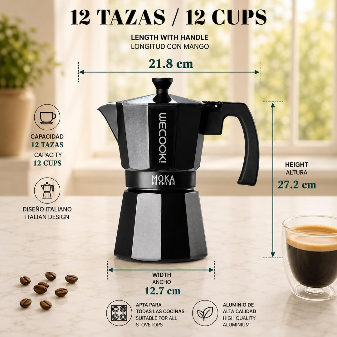 WECOOK! Bella – Espressokocher Aluminium 12 Tassen | Geeignet für Gas-, Elektro- und Glaskeramikherd