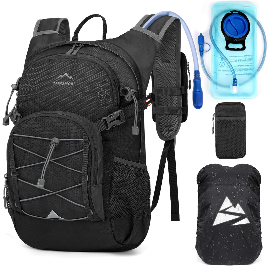 RAINSMORE Trinkrucksack mit Trinkblase 2L Leichter Isolierter 18L Wanderrucksack mit Regenschutz für