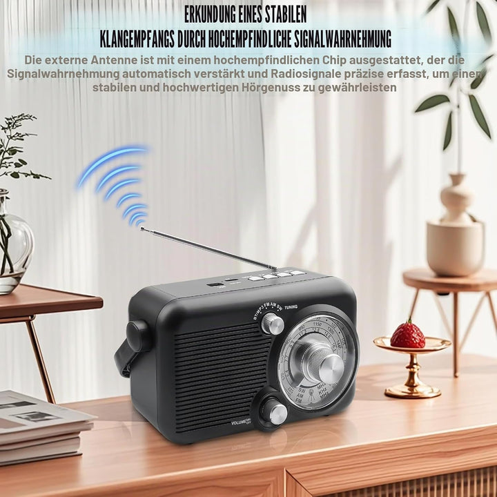 Tragbares Radio mit Bluetooth, AM,FM,SW Kofferradio, Strom & Batteriebetrieb, Eingebautem Lautsprech