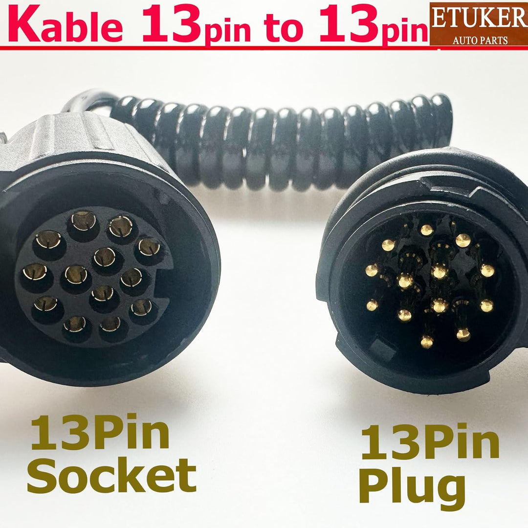 Anhänger Adapter Spiralkabel 7 Polig Max.2M,13 auf 13 Anhänger Verlängerung Kabelverbinder fur LKW R