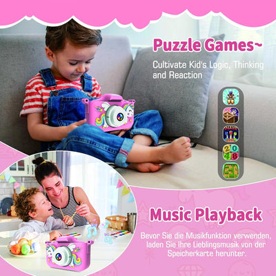 MYSTILUCK Kinderkamera, 1080P HD Digitalkamera für Kinder mit 2,0"-Bildschirm & 32GB-Karte, Fotoappa