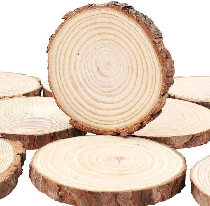 Holzscheiben 25 Stück Holz Log Scheiben 8-9 cm Baumscheiben mit Rinde unlackiertes Holz-Bastelset un
