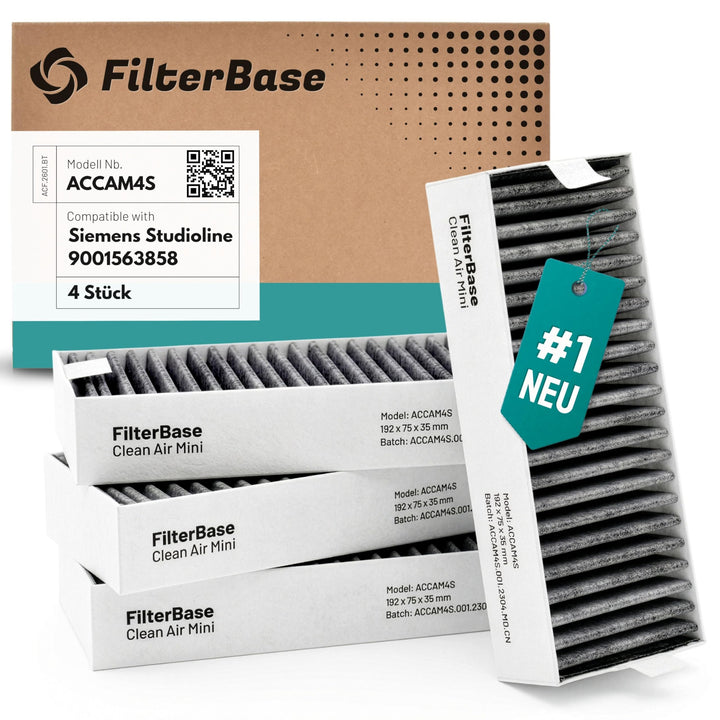 FilterBase® Clean Air Aktivkohlefilter 4 Stück - Filter Set passend für Bosch HEZ9VRCR0 / Siemens HZ