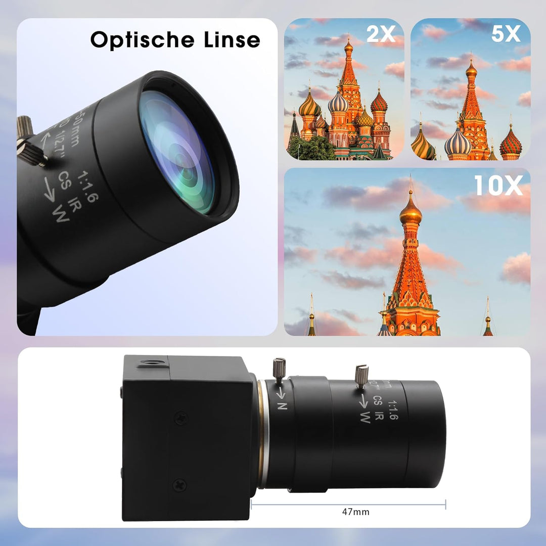 1080P Full HD Zoom USB Kamera, 0,01 Lux Mini Webcam mit geringer Beleuchtung, 5-50 mm 10x optisches