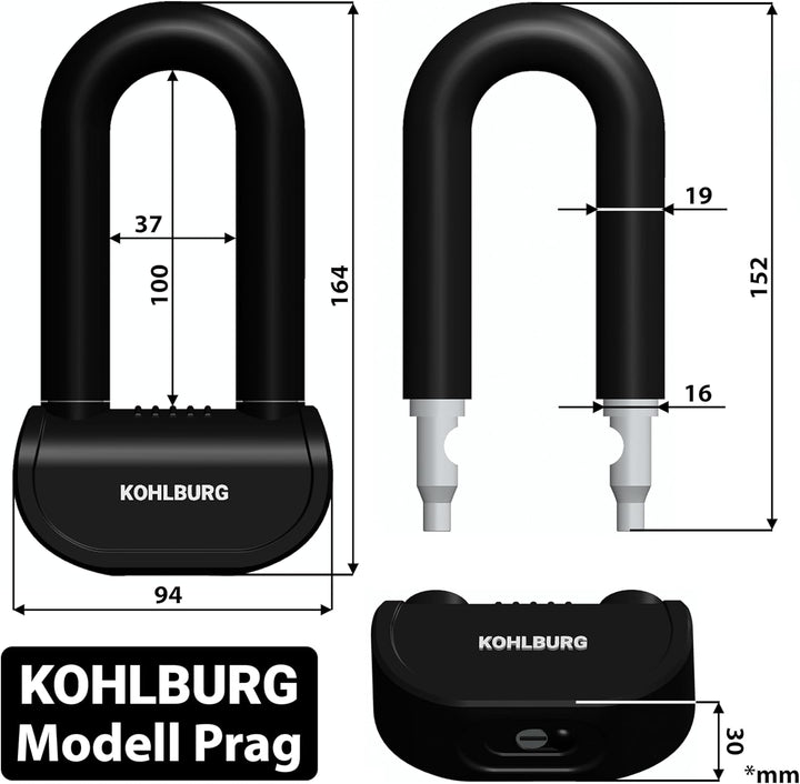 KOHLBURG sicheres Motorradschloss - Bremsscheibenschloss mit höchster Sicherheitsstufe 10plus von 10