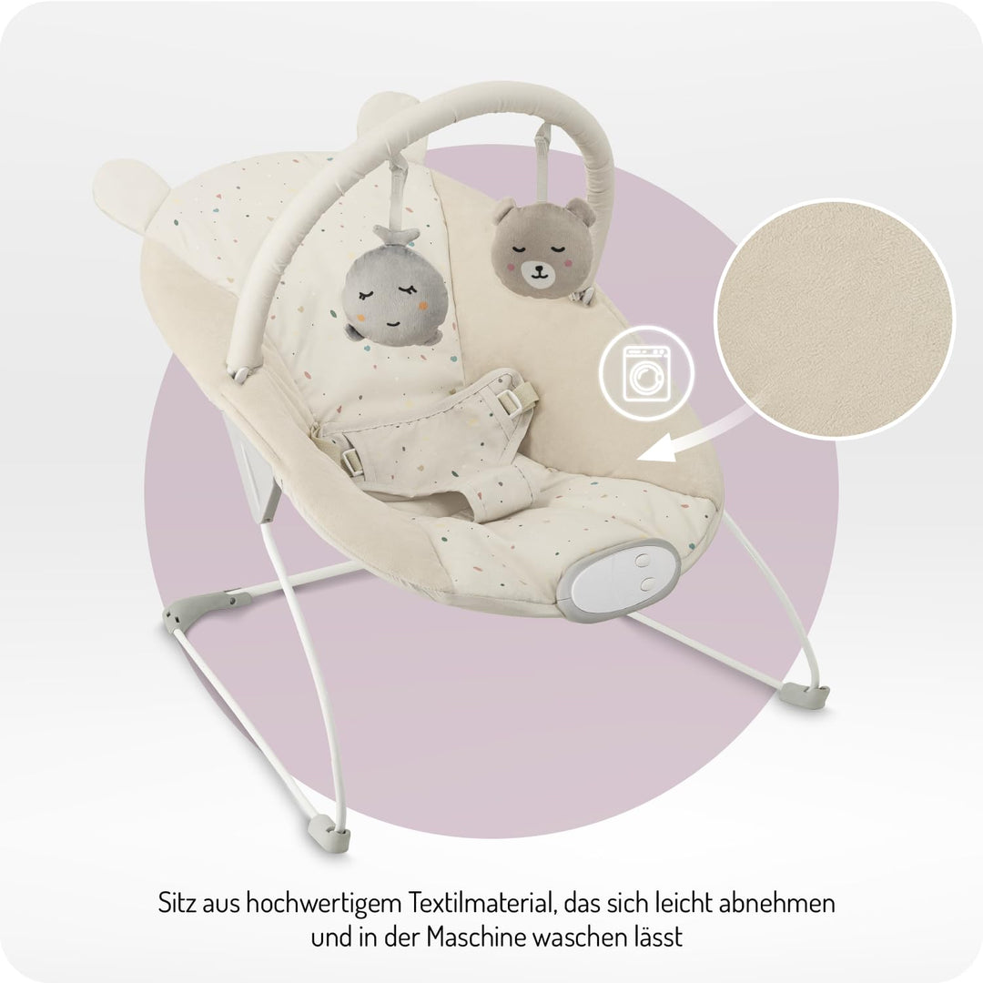 MoMi GLOSSY Babywippe für Babys bis 9 kg, 3-Punkt-Sicherheitsgurt, Metallgestell mit Antirutsch-Füss