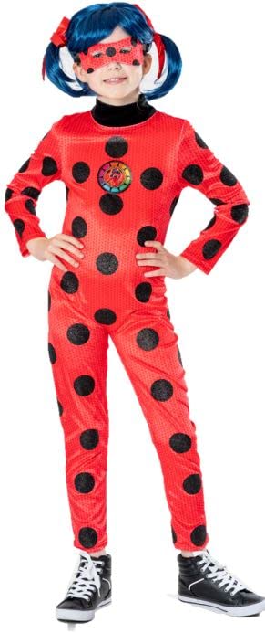 Rubies Miraculous Ladybug Premium-Kostüm für Mädchen, Samt-Jumpsuit mit glitzernden Punkten, Lentiku