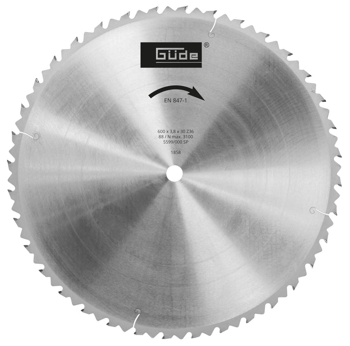 Güde Brennholzsägeblatt HM 600x30x36Z (aus Hartmetall, Wechselzahn mit Abweiserstegen, 36 Zähne, 60