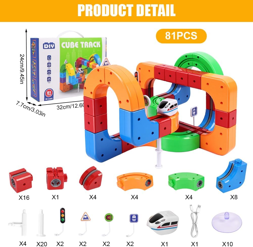 81 Stück Clickrail Electric Train Set, Magisches Schienen WüRfel Zug Set, Cube Track Block Zug mit S
