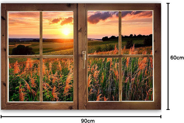 Feeby Vlies Leinwandbild Sonnenuntergang Über Einer Wiese 90x60 cm Druckbild Wandbild Wanddekoration