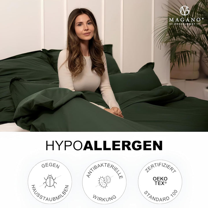 Magano® Premium Bettwäsche 135x200 Grün | Weich & Bügelfrei | Hypoallergen & Atmungsaktiv | Deckenbe