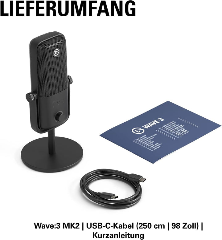 Elgato Wave:3 MK.2 – Premium USB Condenser Microphone for Streaming & Podcasting with Wave FX Proces