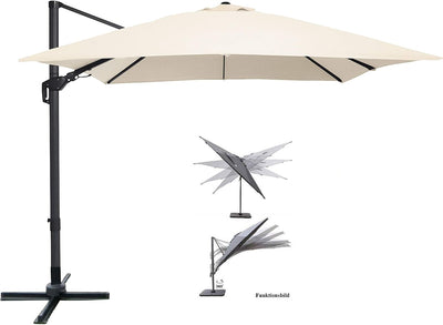 Pure Home & Garden Ampelschirm Roma 300x300 cm in natur inklusive Ständer, sowohl axial als auch am