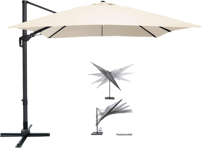 Pure Home & Garden Ampelschirm Roma 300x300 cm in natur inklusive Ständer, sowohl axial als auch am