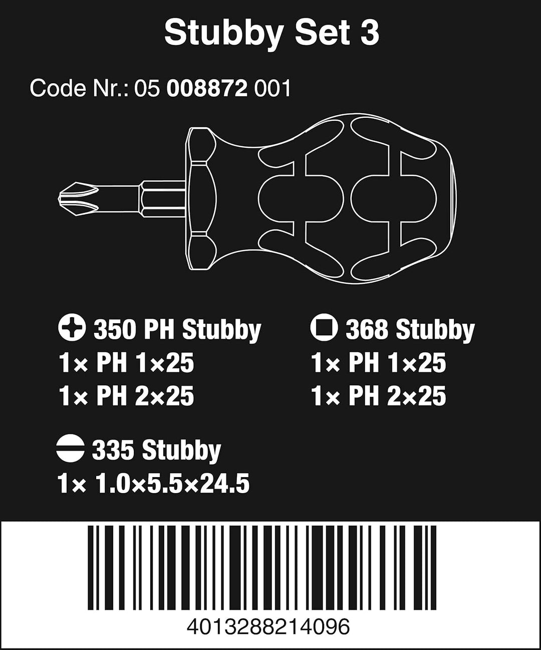Wera '05008872001 Set 3 Stubby Schraubendreher-Satz, 5-teilig Stubby Set 3, Stubby Set 3