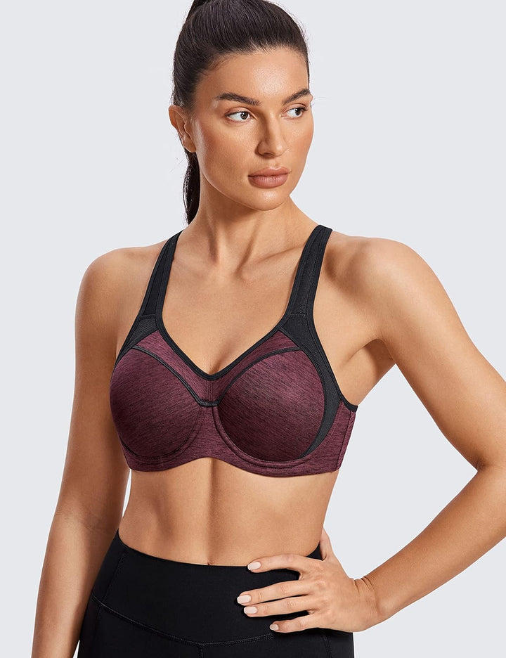 SYROKAN Damen Sport BH Starker Halt- Bügel Push Up Ringerrücken Gepolstert Fitness BH 70B Dunkelrote