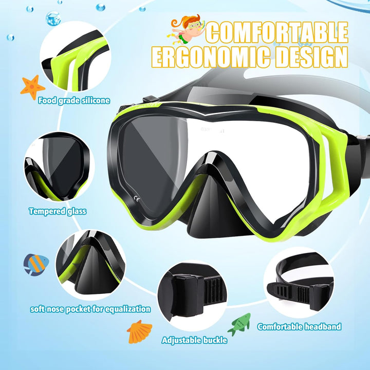 Schnorchelset Kinder, HIKOTEY Trocken Schnorchelset Kinder Anti-Fog Panorama, Anti-Leck Tauchmaske D