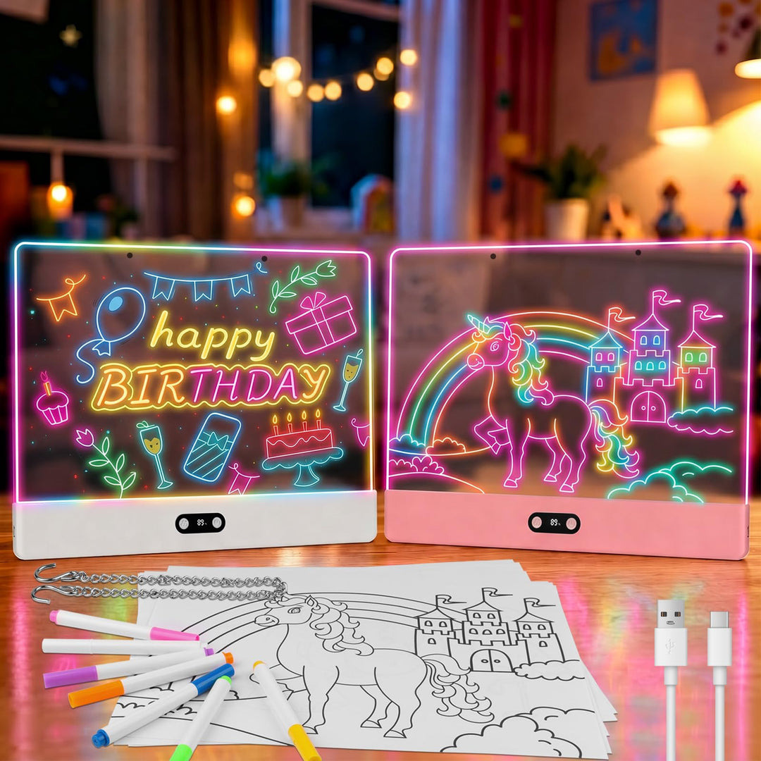 LED Zeichenbrett Wiederaufladbar mit RGB-Lichtern, 2er Pack, Weiss und Rosa, Weiss und Rosa