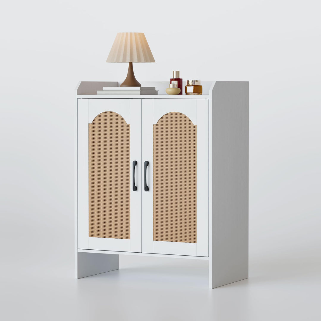 Mericonia Schuhschrank, 5-stöckiger Rattan-Schuhschrankmit 2 Holztüren, Eingangsbereich-Speicher, St