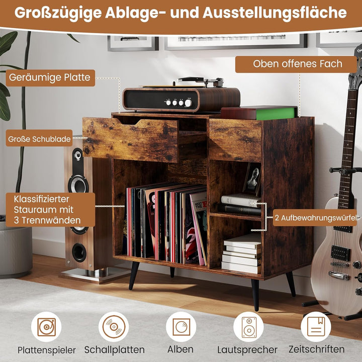 GOPLUS Plattenspieler Ständer, Plattenspieler Tisch mit Ladestation & Stauraum, Schallplattenhalter