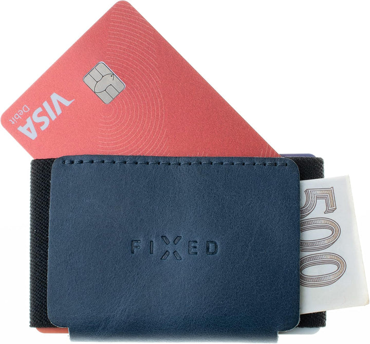 FIXED Smart Wallet für AirTag | Ledergeldbörse | Handgenäht in Tschechien (Tiny, Blau) Tiny Blau, Ti