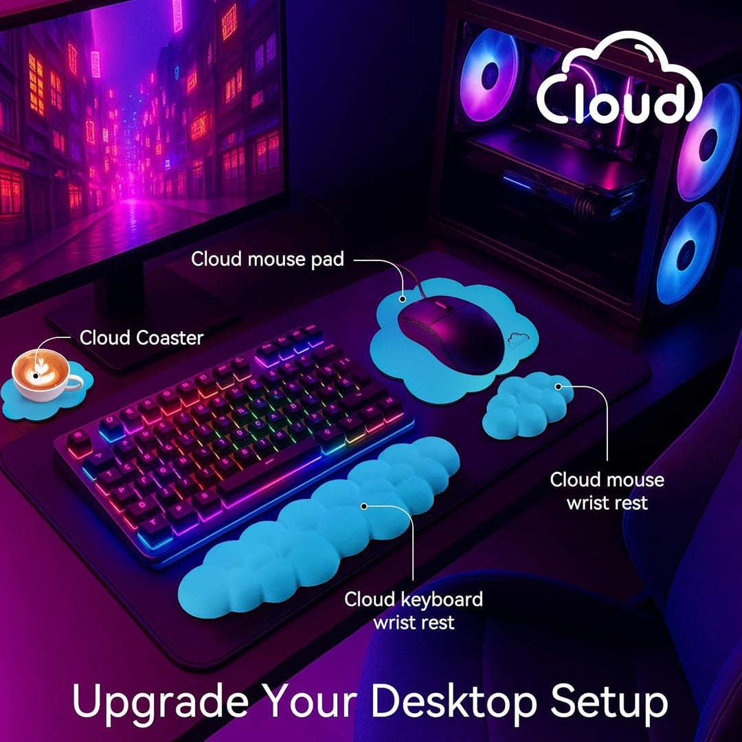 Memory‑Schaum Cloud Handballenauflage Tastatur‑Set, 4‑in‑1: Ergonomische Tastatur Handballenstütze &