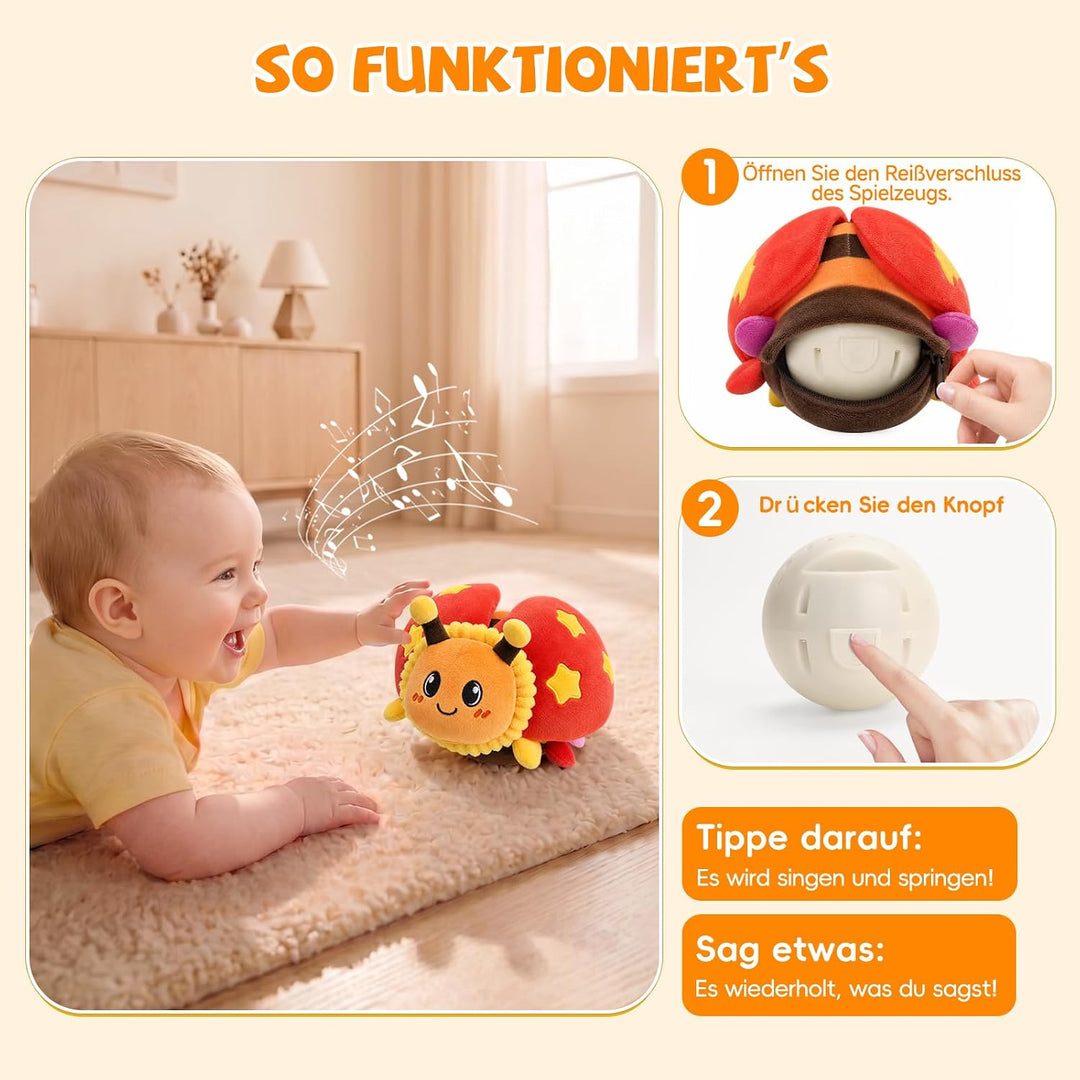 SAIMAND Baby Spielzeug 6-12 Monate Marienkäfer – Krabbelspielzeug mit Musik, 40 Kinderliedern & Aufn