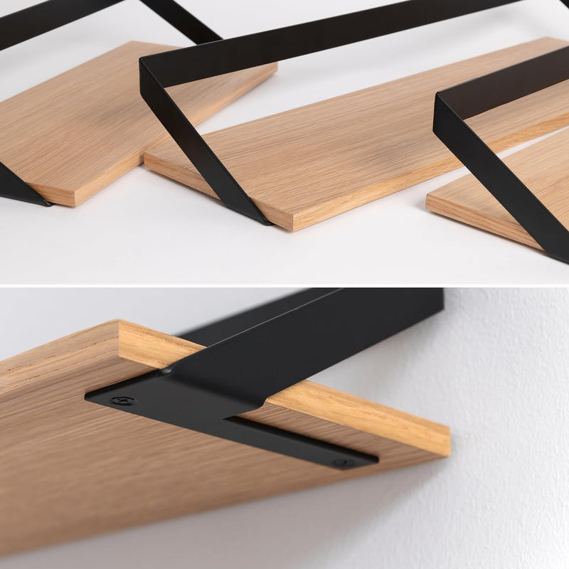Kazai. Wandregal-Set -Finn- | Hängende Regale aus Metall und Echtholz-Veneer | Wanddeko und Ablage f