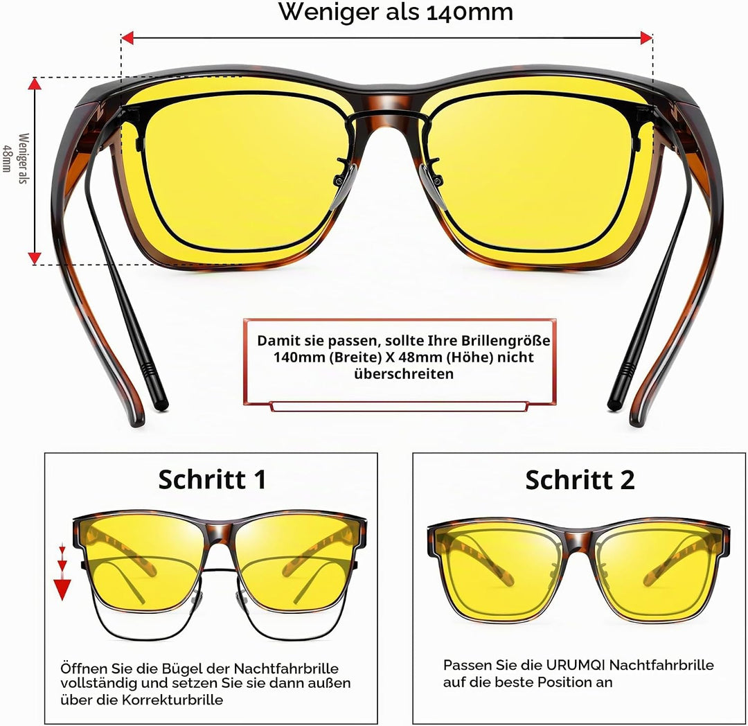 URUMQI Nachtsichtbrille für Autofahrer, Nachtfahrbrille Nachtbrille zum Autofahren Damen Herren, Aut
