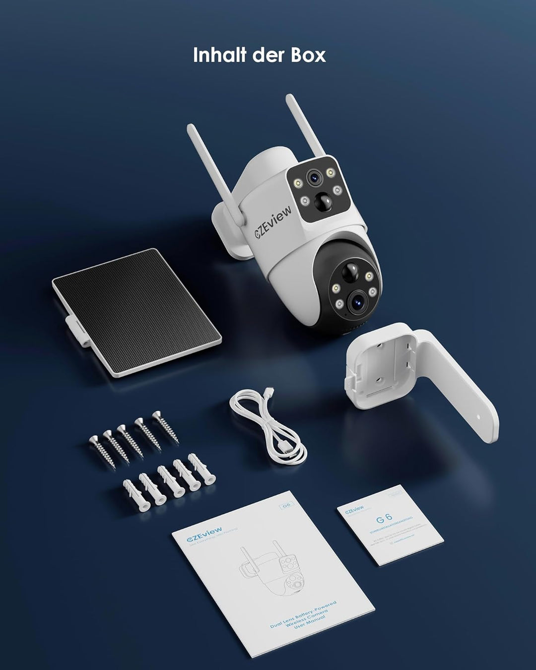 Überwachungskamera Aussen Solar, 4MP/2.4GHz WLAN Kamera Outdoor mit Dual Objektiv, Dual Bewegungsmel