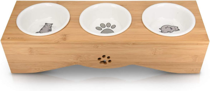 Navaris Futterstation für Katzen und Hunde - Futternapf Set aus Keramik - erhöhter 3er Napf Ständer