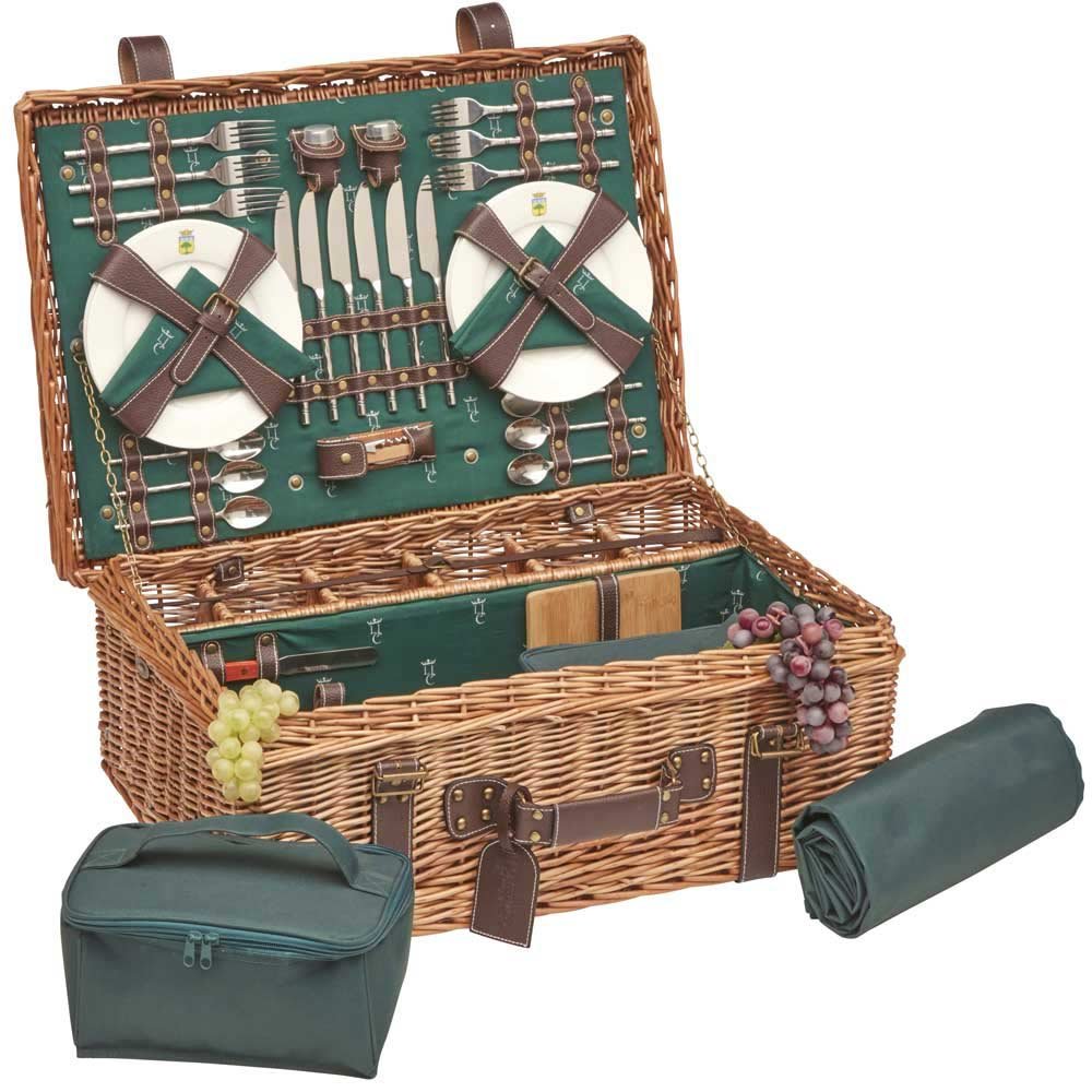 Les Jardins de la Comtesse - Picknickkorb Champs-Elysées aus Weidengeflecht und echtem Leder - Dunke