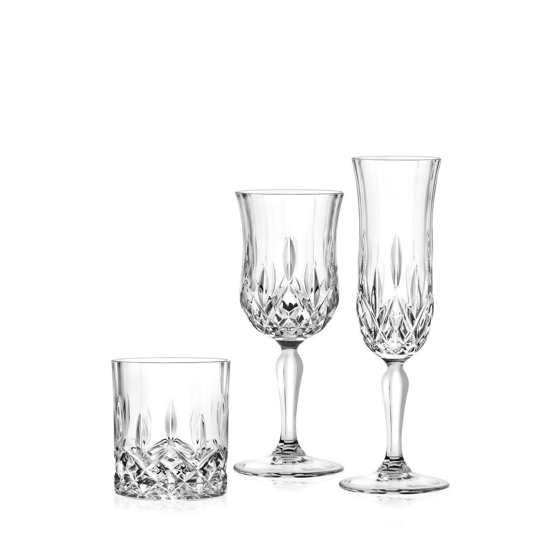 RCR Opera Service 12 Kelche (6 Weingläser cl23 und 6 Kelche Flute cl13) + 6 Wassergläser 30cl