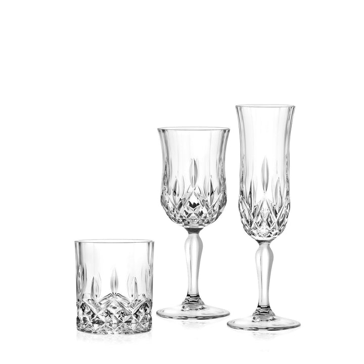 RCR Opera Service 12 Kelche (6 Weingläser cl23 und 6 Kelche Flute cl13) + 6 Wassergläser 30cl
