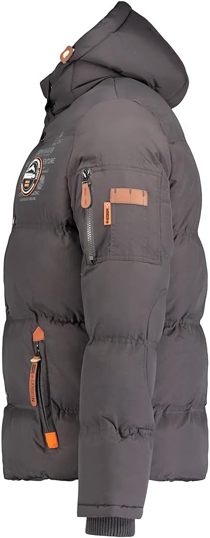 Geographical Norway Herren Winterjacke mit Kapuze Full Zip gefüttert Wind- und Kälteabweisend schnel