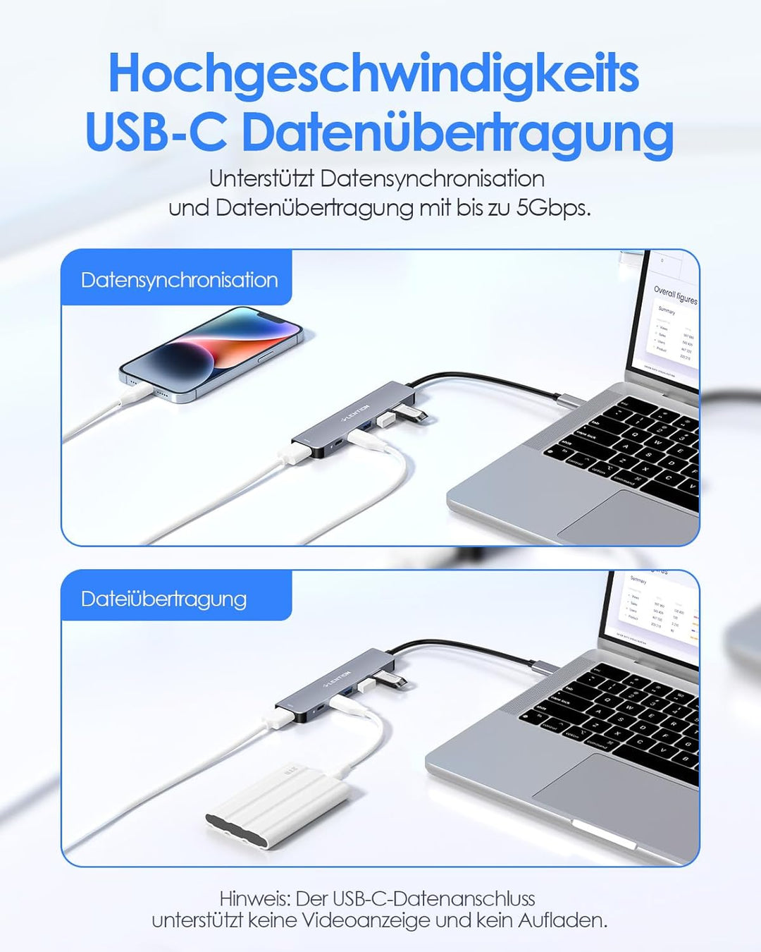 LENTION USB C Hub mit 4K60Hz HDMI, 100W PD, USB-C Datei, USB 3.0, Multiport Adapter kompatibel 2025-