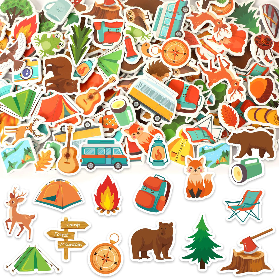 JULBEAR 300 Stück Reise-Camping-Schaumstoff-Aufkleber, Grosspackung, selbstklebend, Cartoon-Camping-