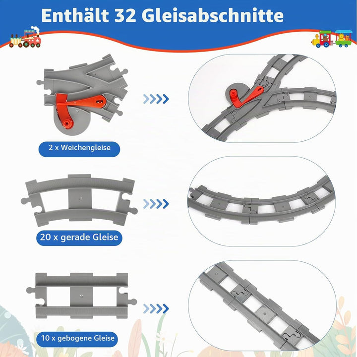 Bausteine Zug Schienen Set, 32PCS Spielzeug Eisenbahnschienen, City Schienen Eisenbahn Set, Bestehen