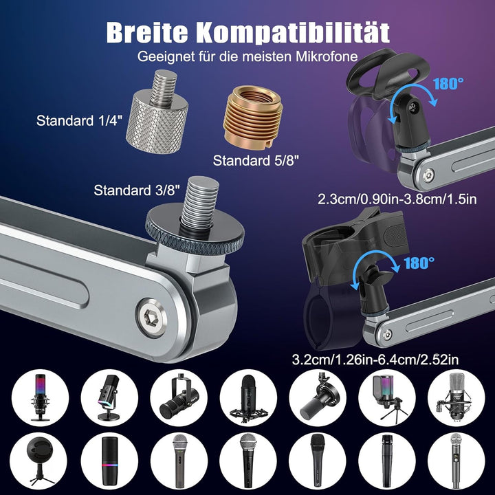 Aluminium Mikrofon Arm Tisch für Live-Streaming, Singe, Gaming | Aluminium Mikrofonständer Schreibti